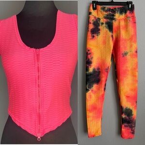 Chic Textured Pink Short Sleeve Top & Leggings